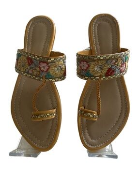 Floral Harmony Flat Toe Ring Sandals designed by Cobble Craze. 6.5